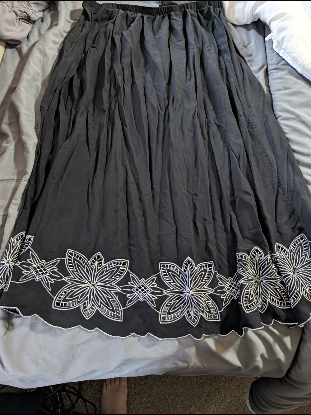 Jane Ashley Black Maxi Skirt with White Floral Embroidery